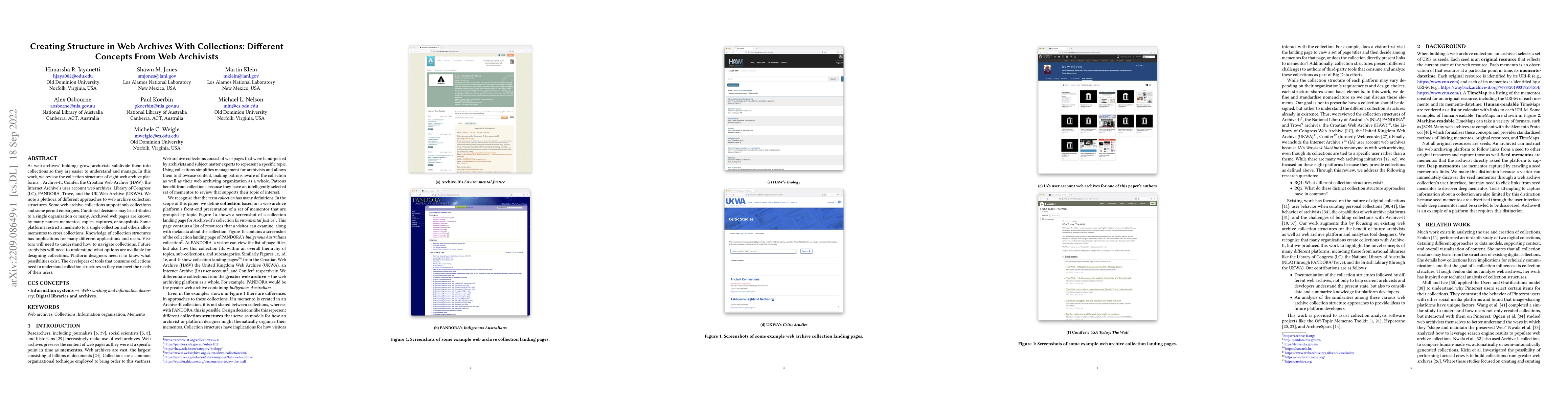 Thumbnail for Creating Structure in Web Archives With Collections: Different Concepts
  From Web Archivists