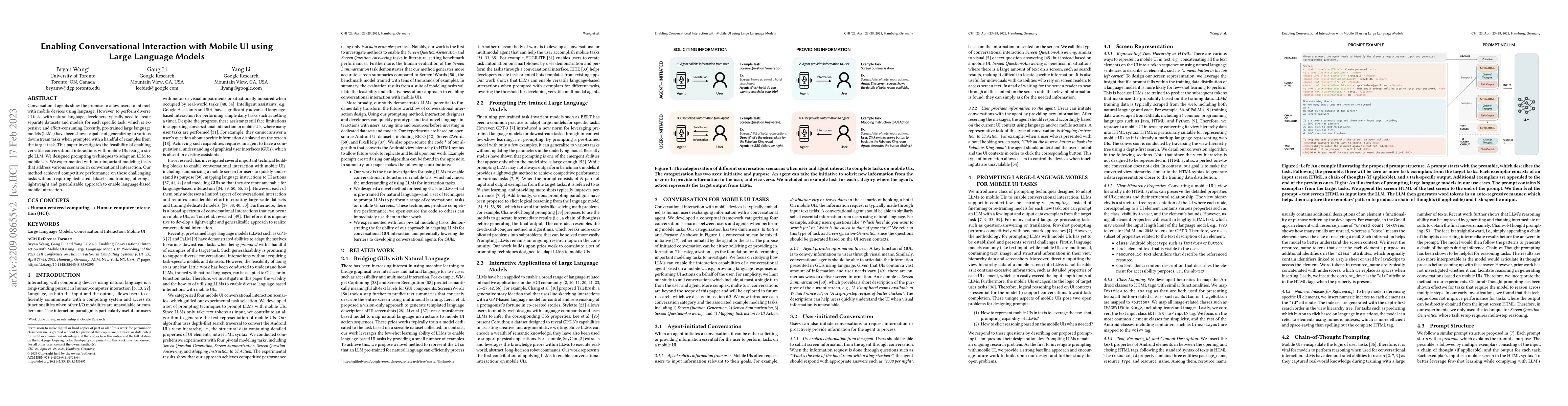 Thumbnail for Enabling Conversational Interaction with Mobile UI using Large Language
  Models