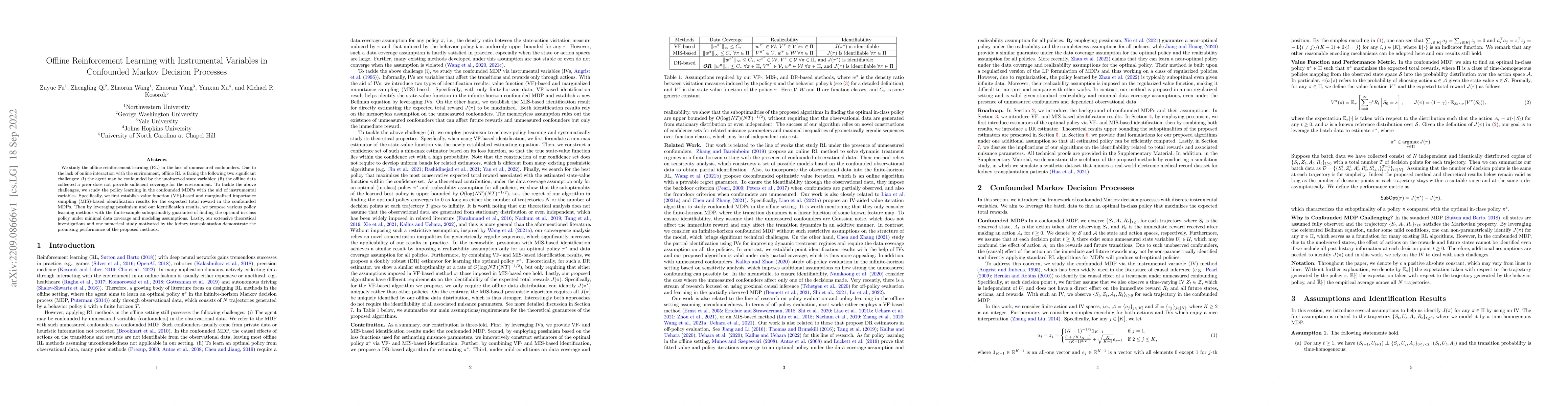 Thumbnail for Offline Reinforcement Learning with Instrumental Variables in Confounded
  Markov Decision Processes