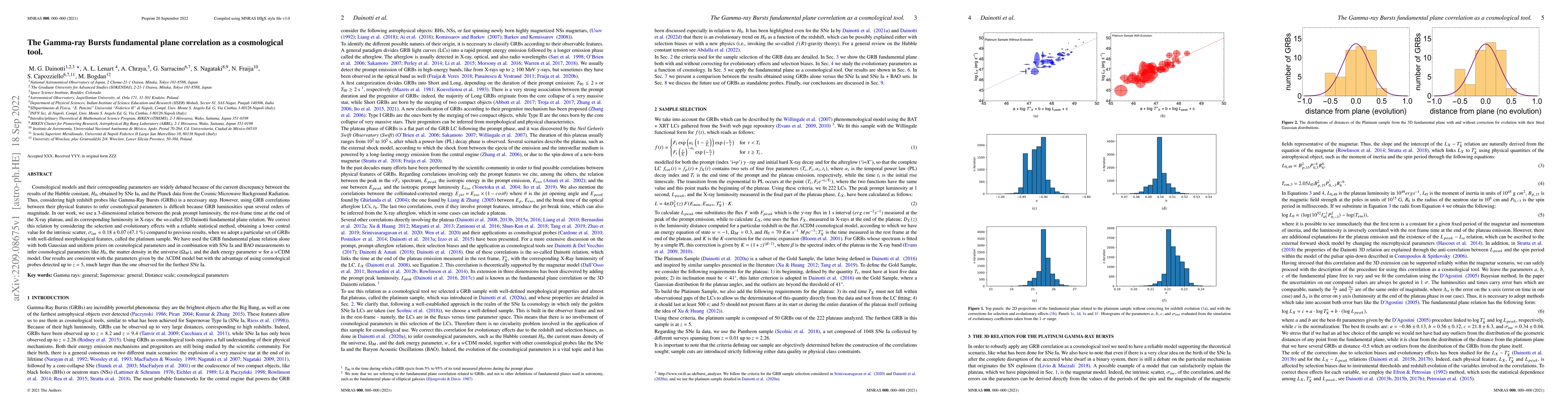 Thumbnail for The Gamma-ray Bursts fundamental plane correlation as a cosmological
  tool
