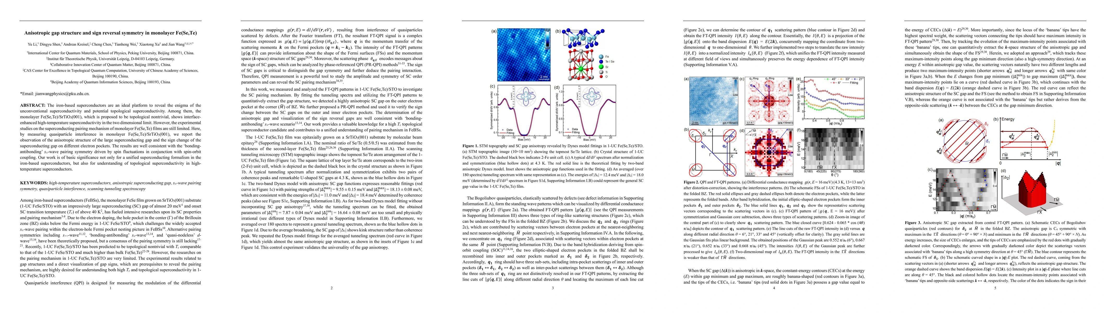 Thumbnail for Anisotropic gap structure and sign reversal symmetry in monolayer
  Fe(Se,Te)