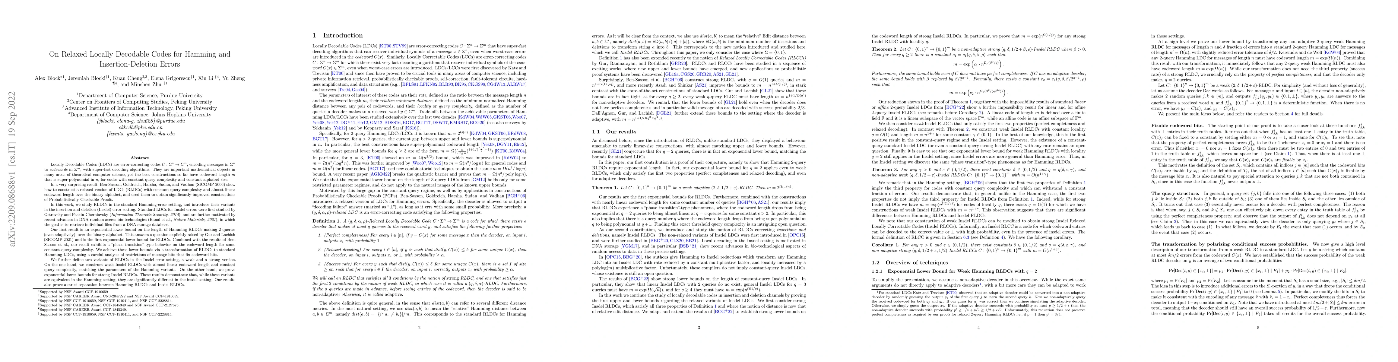 Thumbnail for On Relaxed Locally Decodable Codes for Hamming and Insertion-Deletion
  Errors