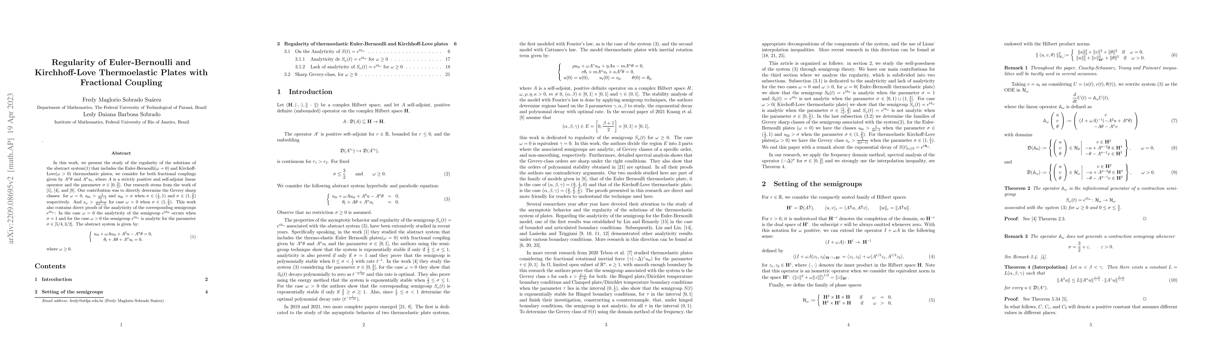 Thumbnail for Regularity of Euler-Bernoulli and Kirchhoff-Love Thermoelastic Plates
  with Fractional Coupling