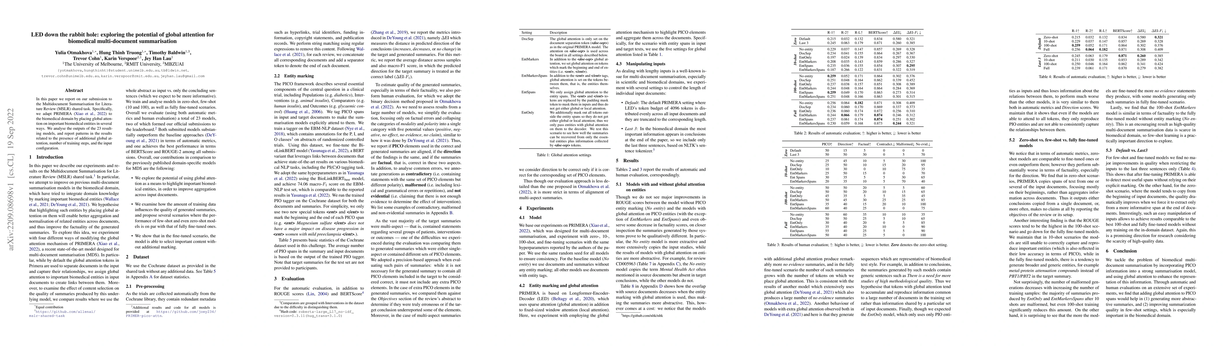 Thumbnail for LED down the rabbit hole: exploring the potential of global attention
  for biomedical multi-document summarisation