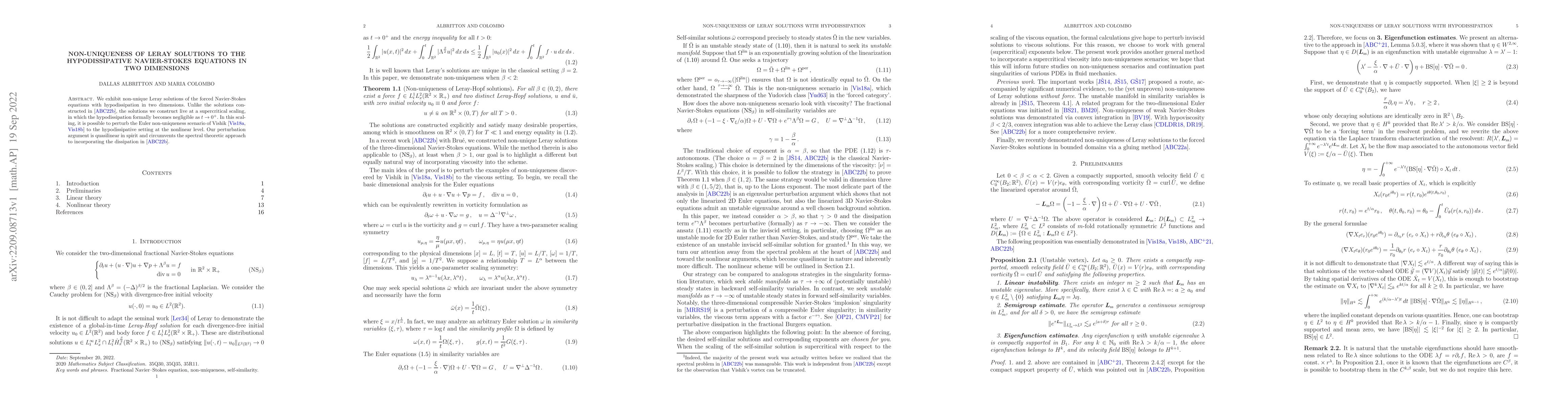 Thumbnail for Non-uniqueness of Leray solutions to the hypodissipative Navier-Stokes
  equations in two dimensions