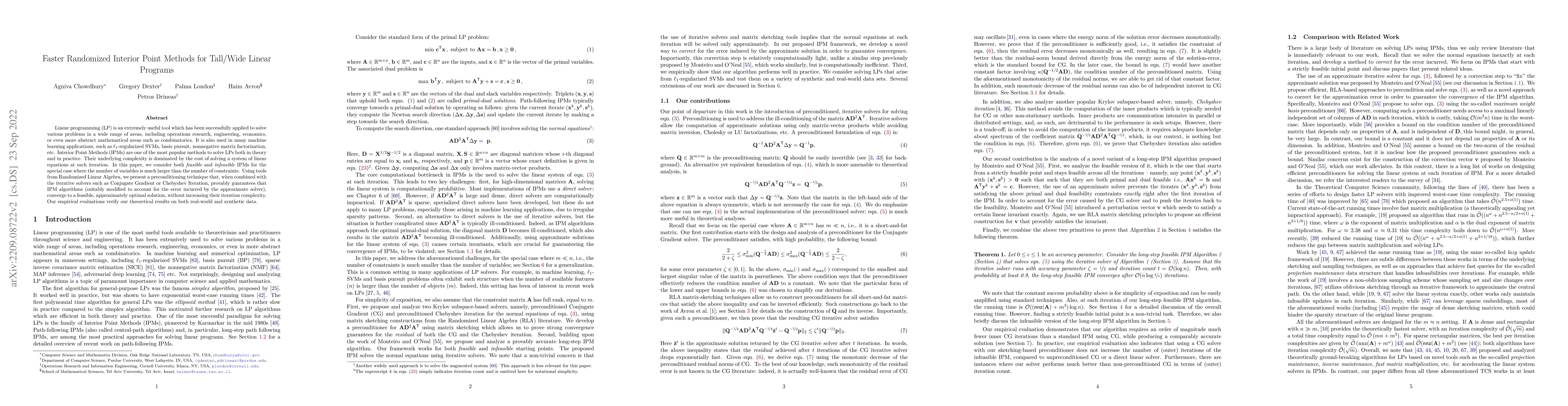 Thumbnail for Faster Randomized Interior Point Methods for Tall/Wide Linear Programs