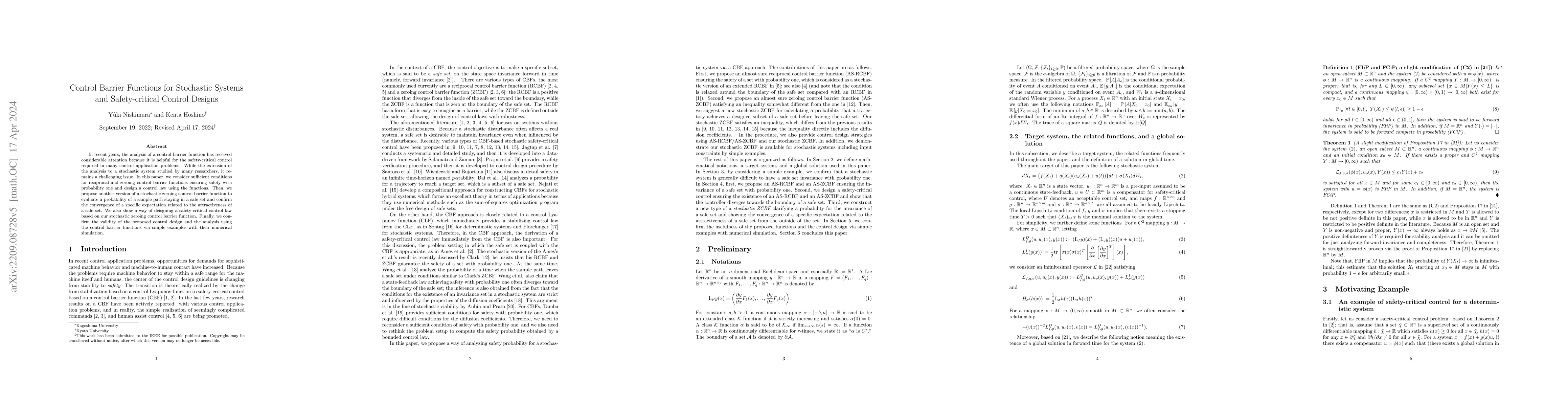 Thumbnail for Control Barrier Functions for Stochastic Systems and Safety-critical
  Control Designs