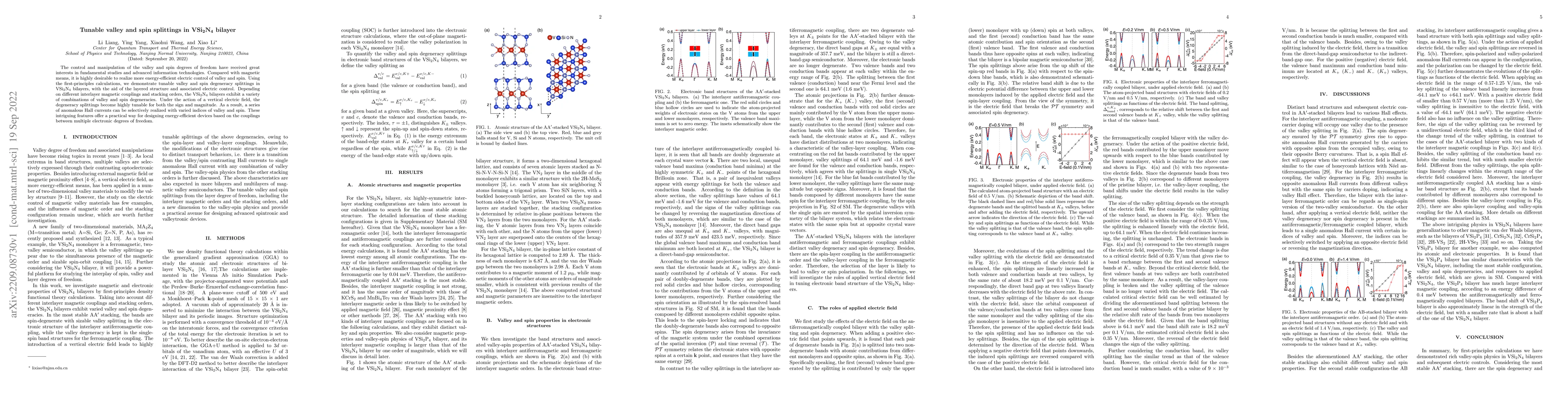 Thumbnail for Tunable valley and spin splittings in $\rm VSi_2N_4$ bilayer