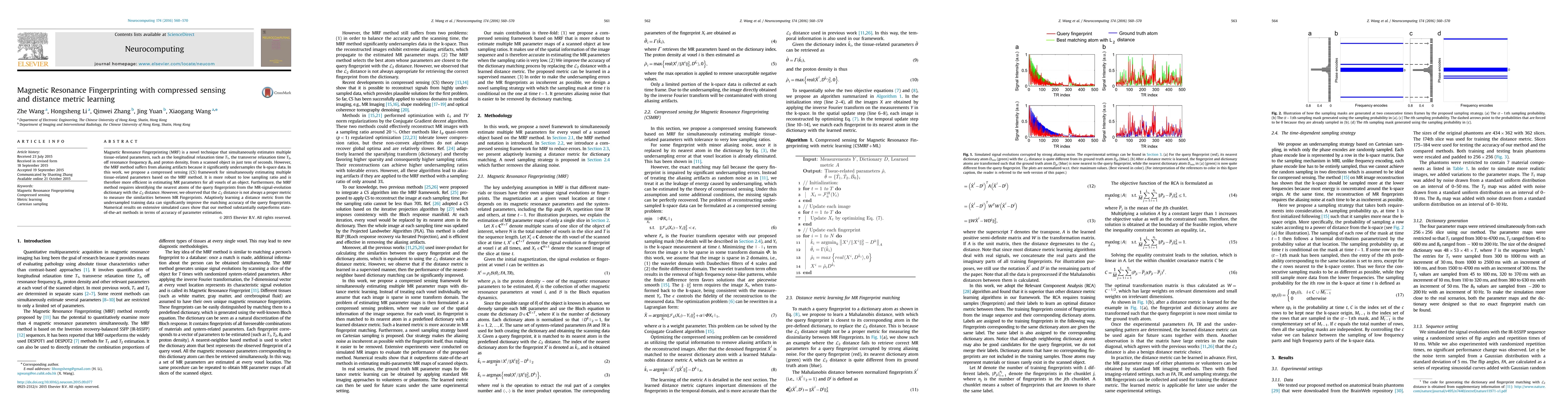 Thumbnail for Magnetic Resonance Fingerprinting with compressed sensing and distance
  metric learning