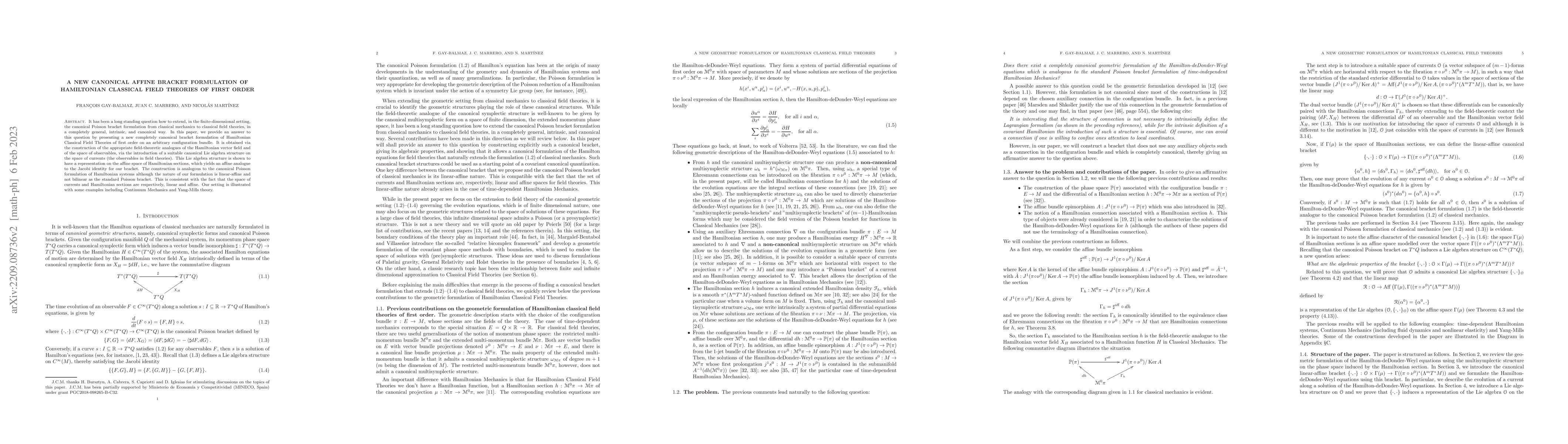 Thumbnail for A new canonical affine BRACKET formulation of Hamiltonian Classical
  Field theories of first order
