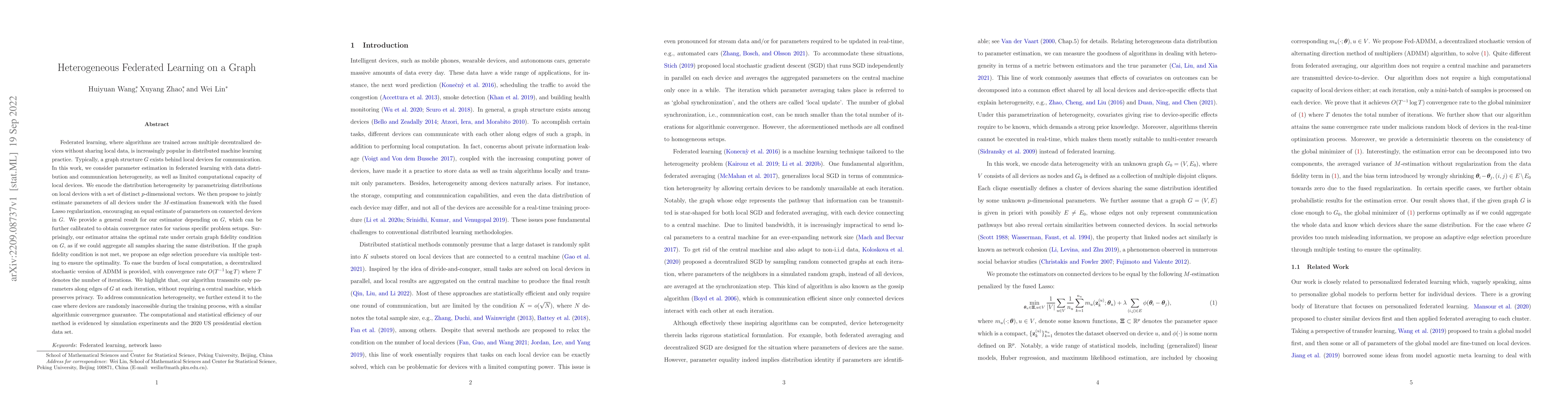 Thumbnail for Heterogeneous Federated Learning on a Graph