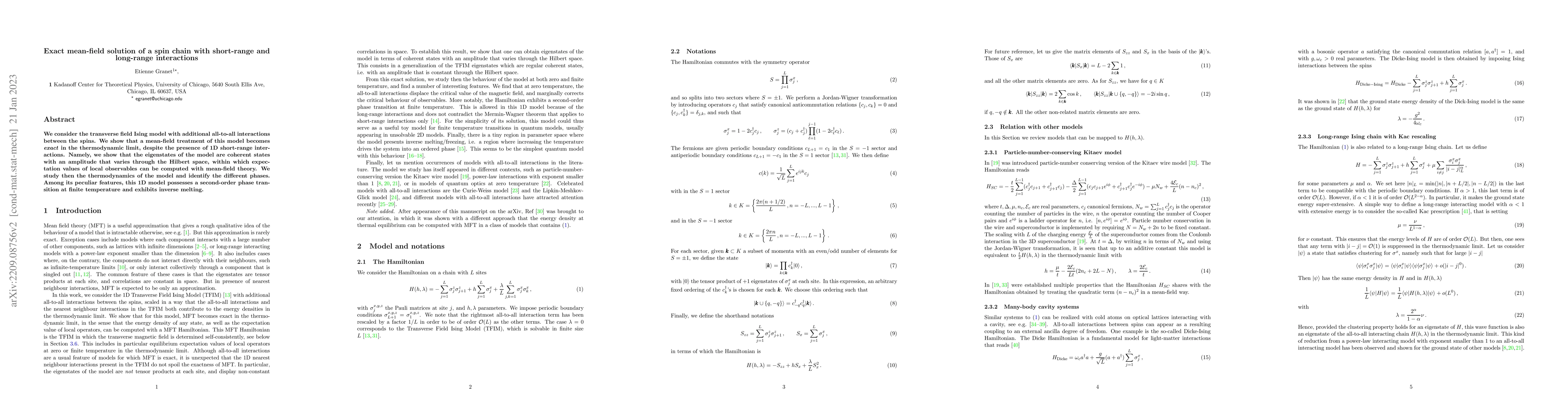 Thumbnail for Exact mean-field solution of a spin chain with short-range and
  long-range interactions
