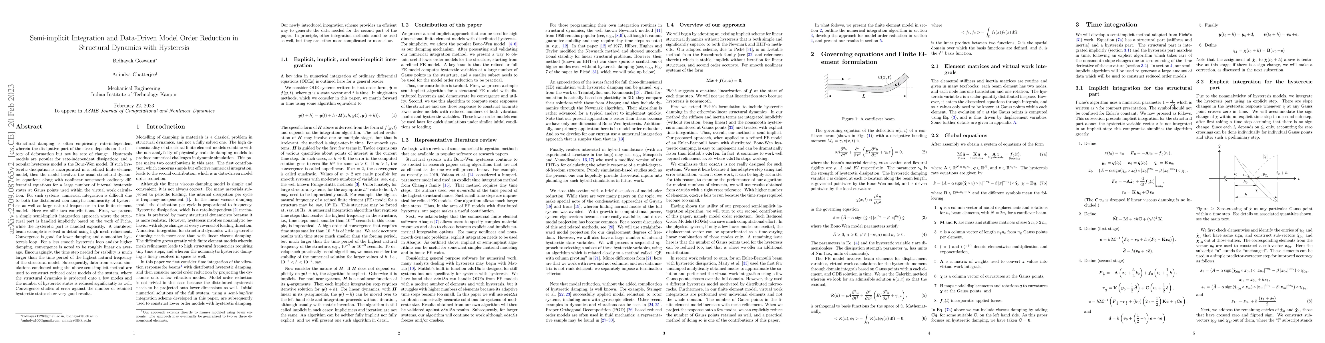 Thumbnail for Semi-implicit Integration and Data-Driven Model Order Reduction in
  Structural Dynamics with Hysteresis