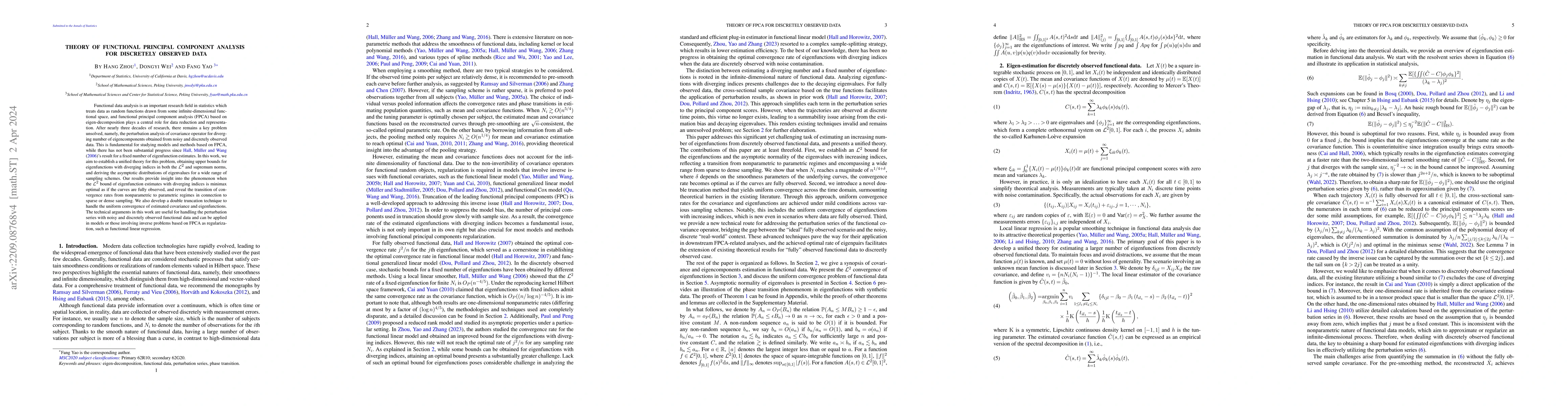 Thumbnail for Theory of functional principal component analysis for discretely
  observed data