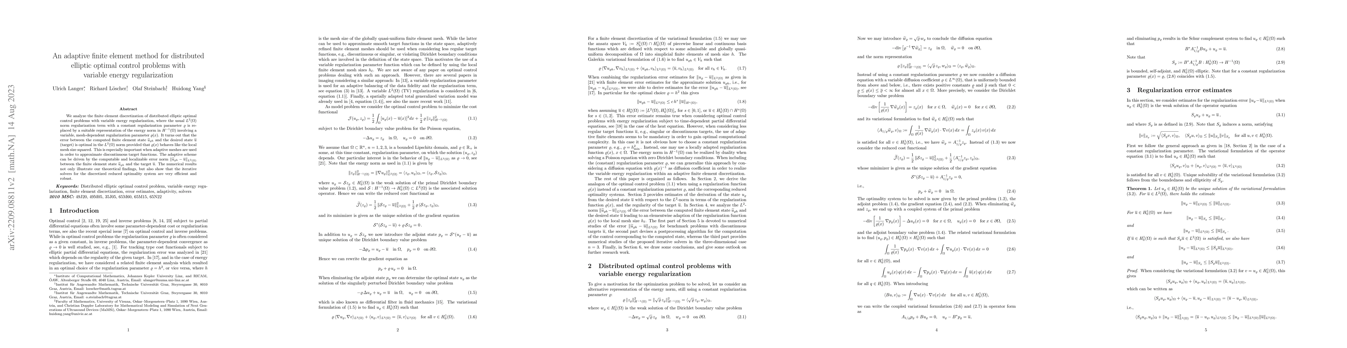 Thumbnail for An adaptive finite element method for distributed elliptic optimal
  control problems with variable energy regularization
