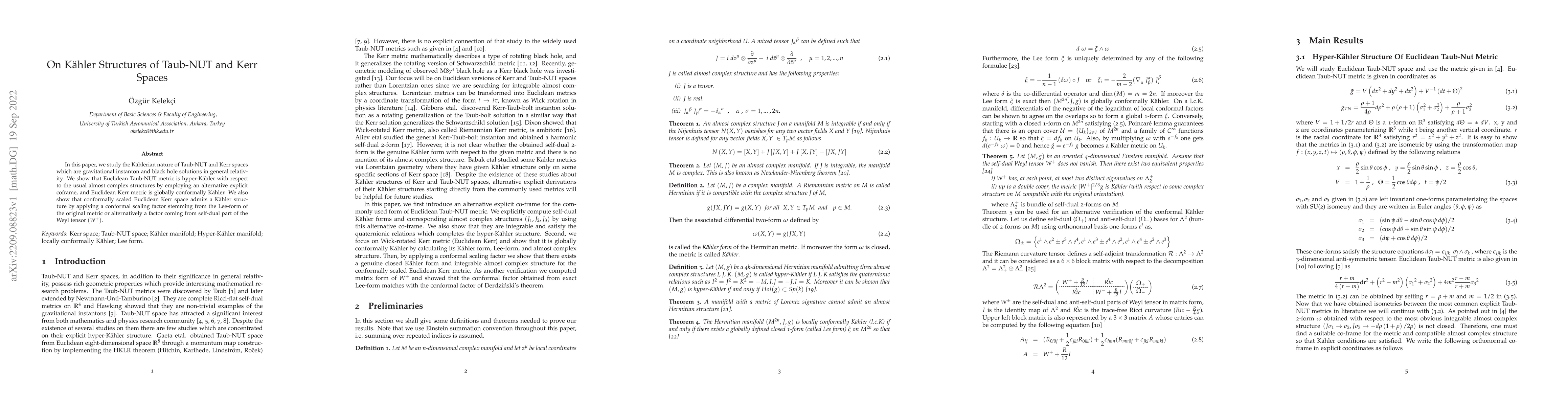 Thumbnail for On K\"ahler Structures of Taub-NUT and Kerr Spaces