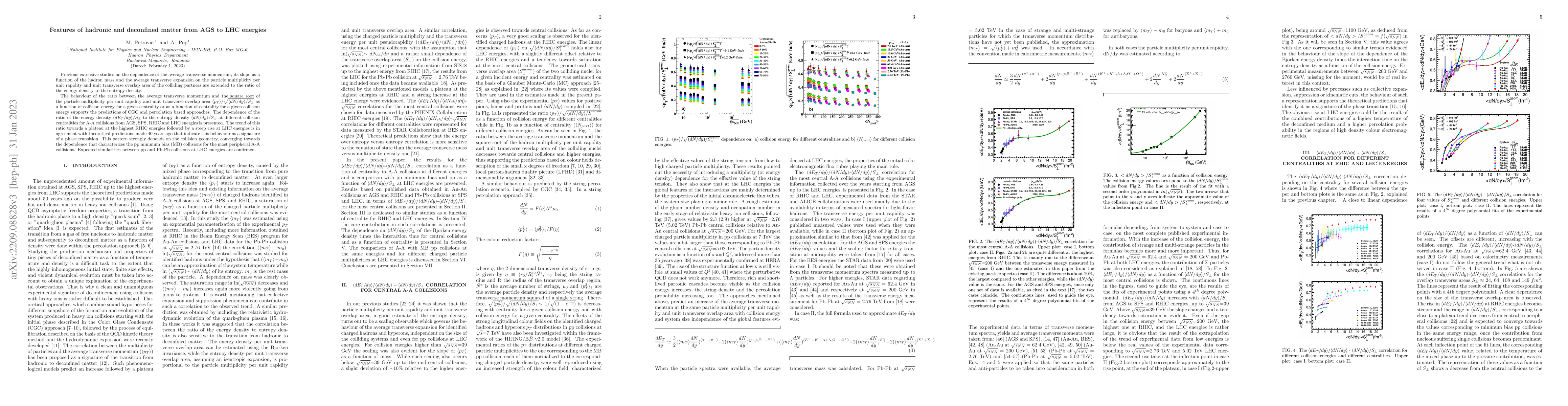 Thumbnail for Features of hadronic and deconfined matter from AGS to LHC energies
