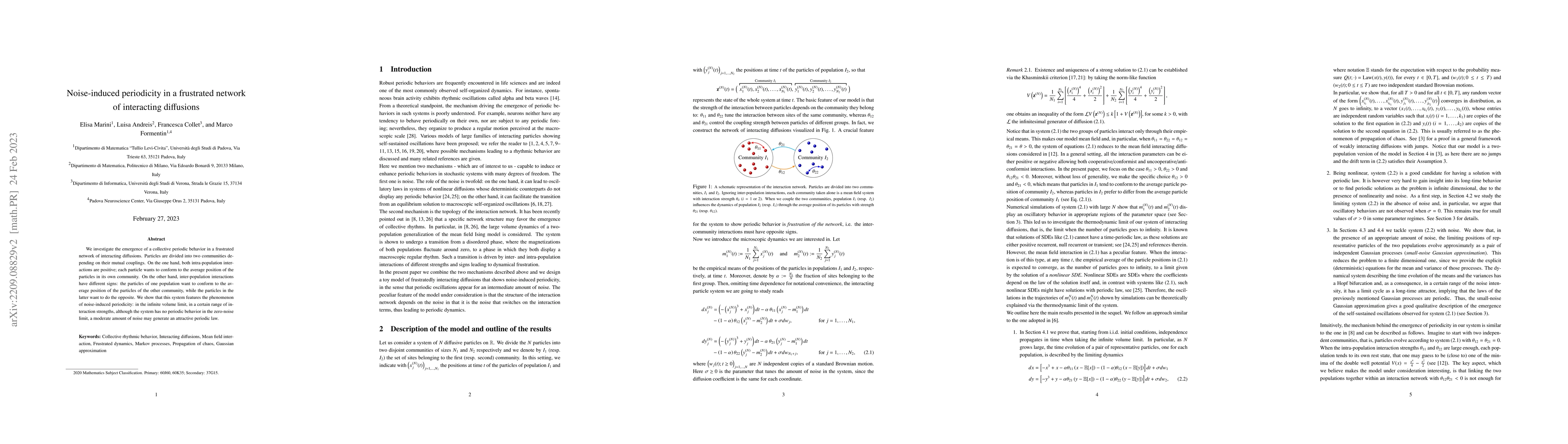 Thumbnail for Noise-induced periodicity in a frustrated network of interacting
  diffusions