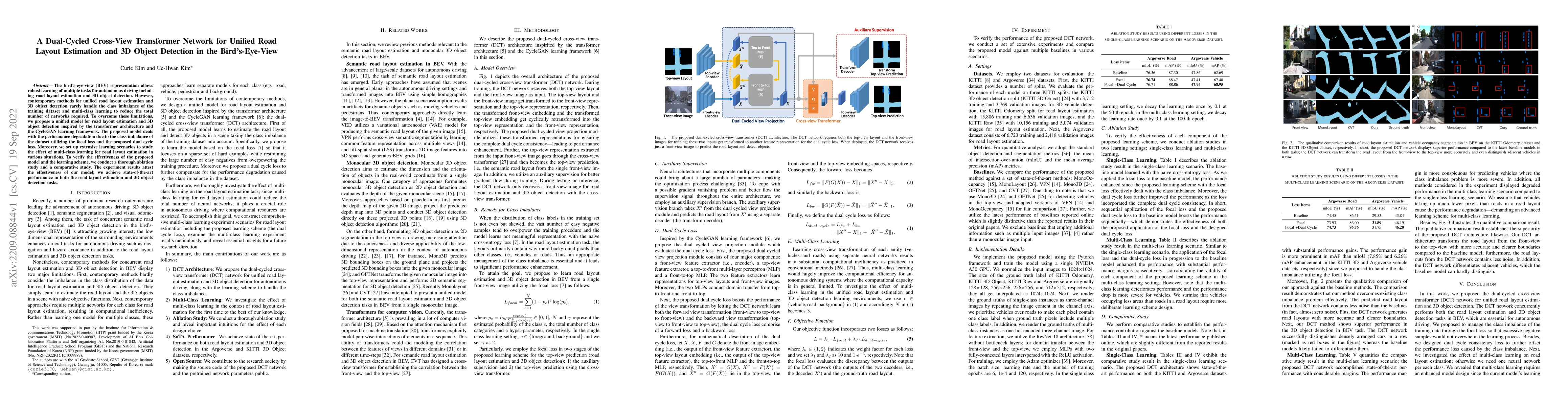 Thumbnail for A Dual-Cycled Cross-View Transformer Network for Unified Road Layout
  Estimation and 3D Object Detection in the Bird's-Eye-View