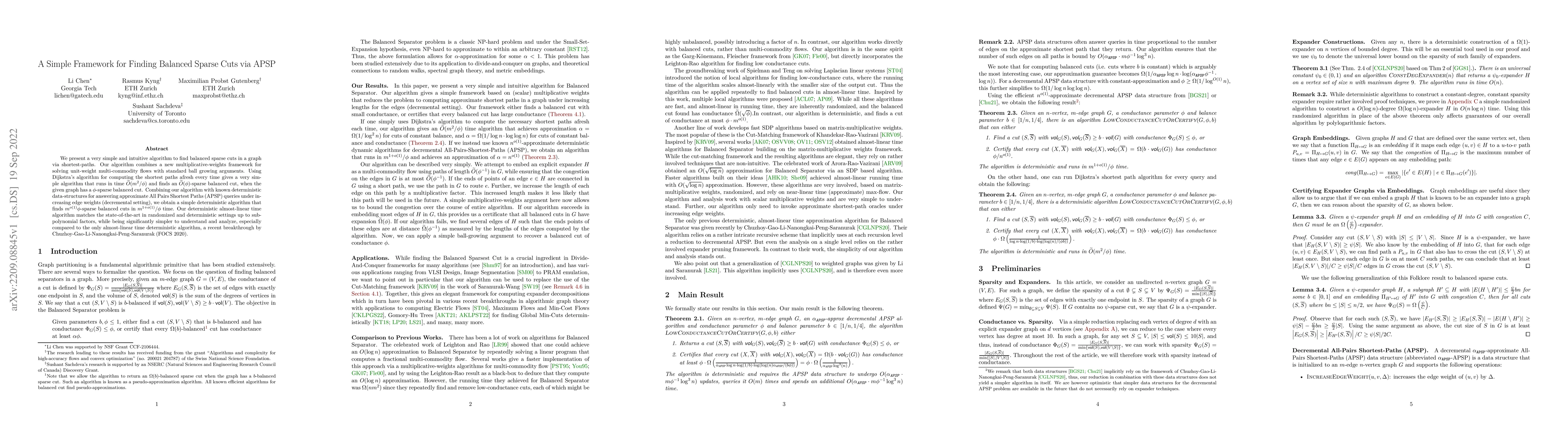 Thumbnail for A Simple Framework for Finding Balanced Sparse Cuts via APSP