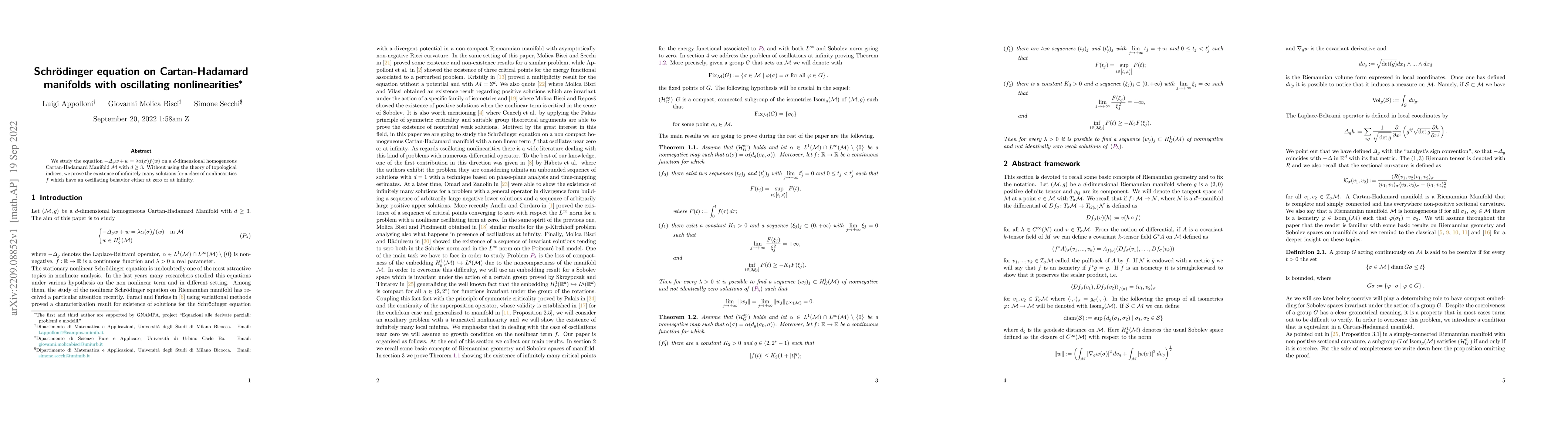 Thumbnail for Schr\"odinger equation on Cartan-Hadamard manifolds with oscillating
  nonlinearities