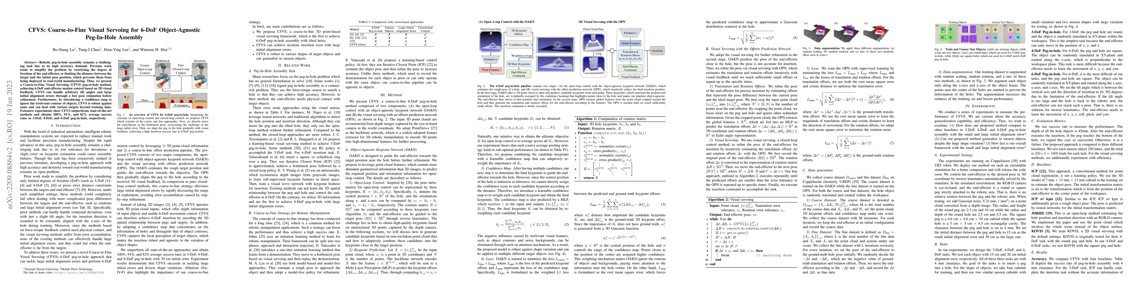 Thumbnail for CFVS: Coarse-to-Fine Visual Servoing for 6-DoF Object-Agnostic
  Peg-In-Hole Assembly