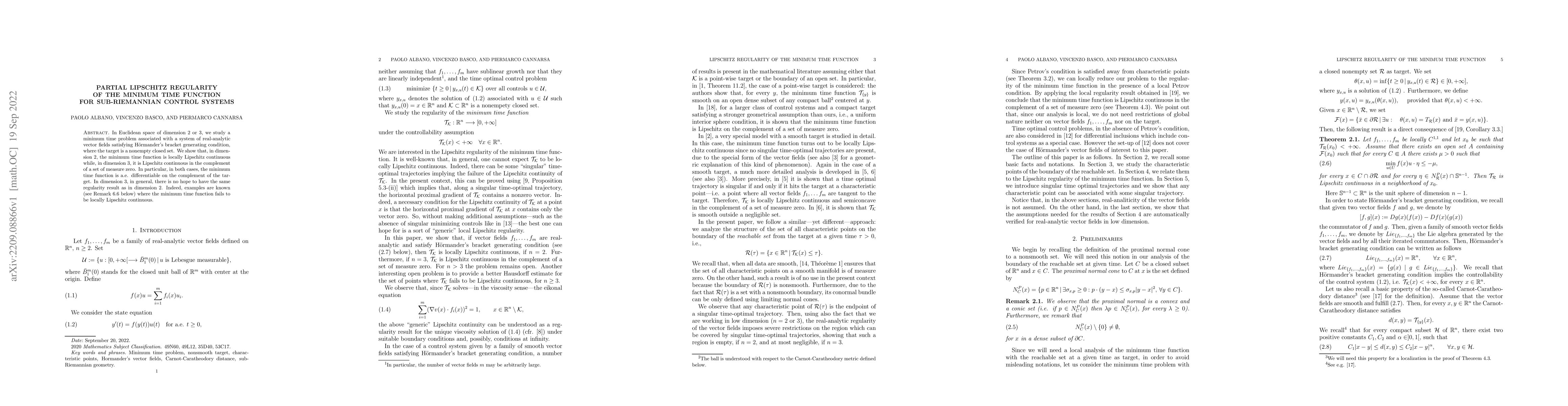 Thumbnail for Partial Lipschitz regularity of the minimum time function for
  sub-Riemannian control systems