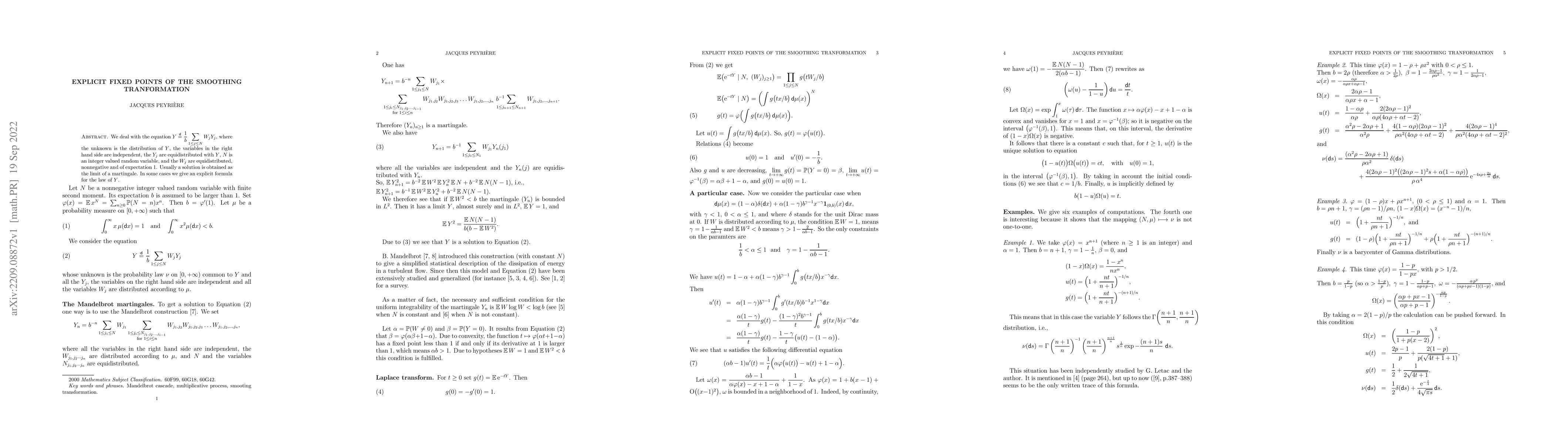 Thumbnail for Explicit fixed points of the smoothing transformation