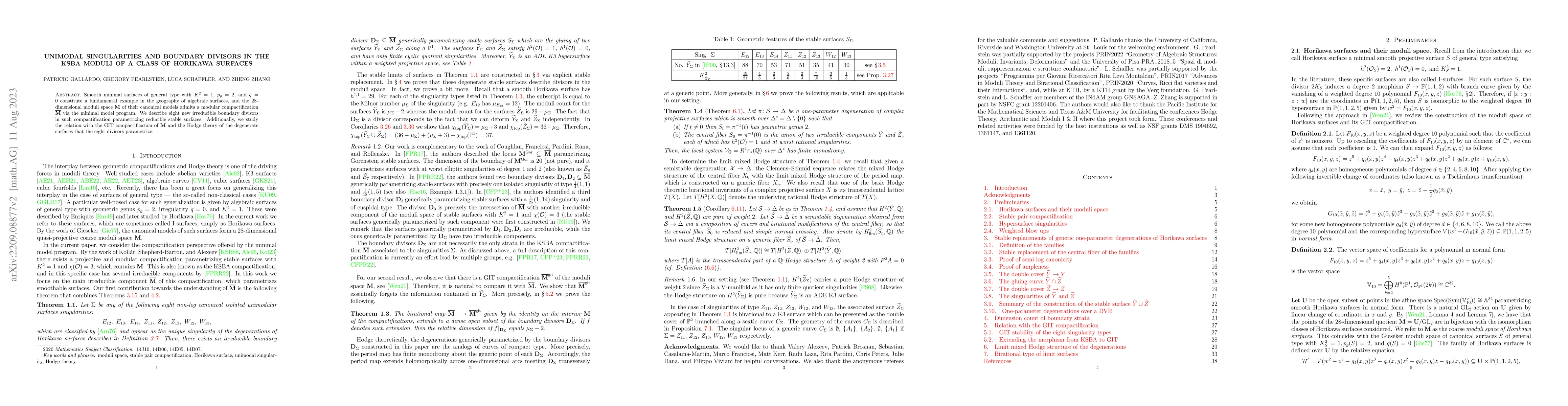 Thumbnail for Unimodal singularities and boundary divisors in the KSBA moduli of a
  class of Horikawa surfaces