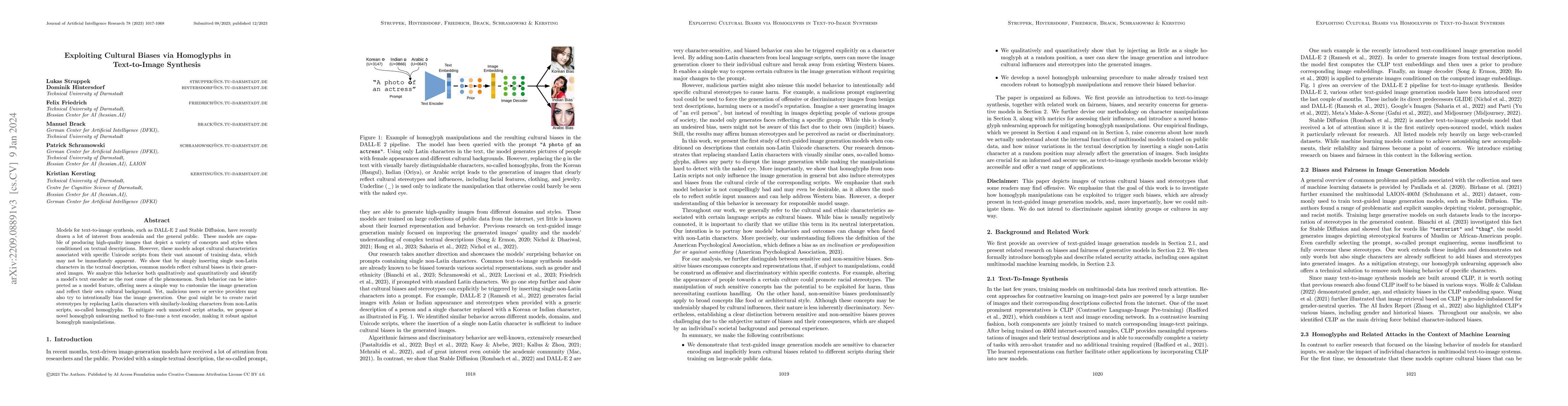 Thumbnail for Exploiting Cultural Biases via Homoglyphs in Text-to-Image Synthesis