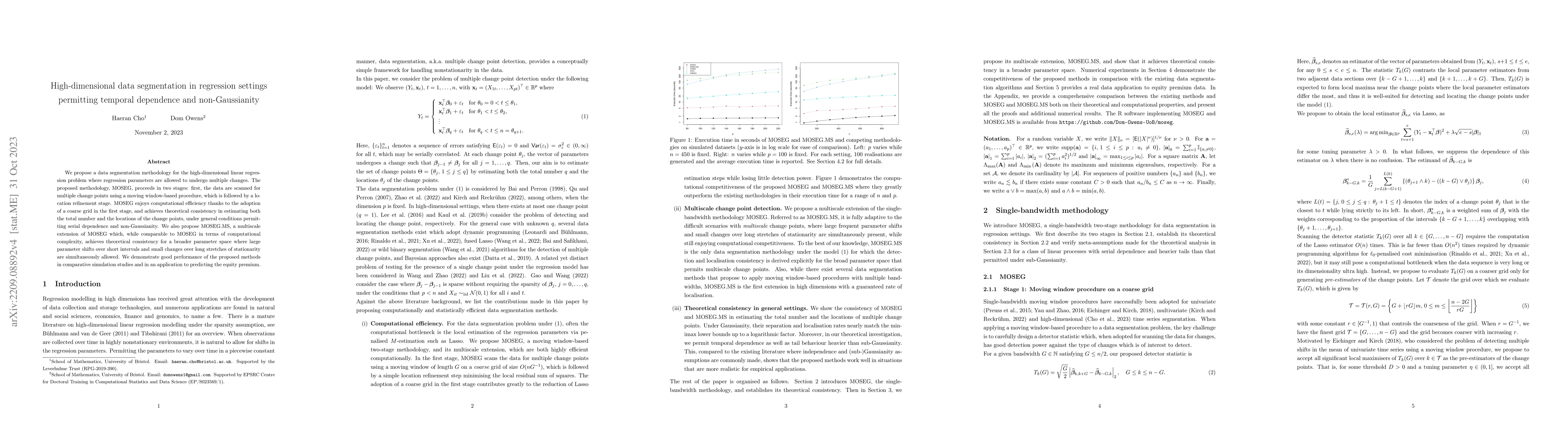 Thumbnail for High-dimensional data segmentation in regression settings permitting
  temporal dependence and non-Gaussianity