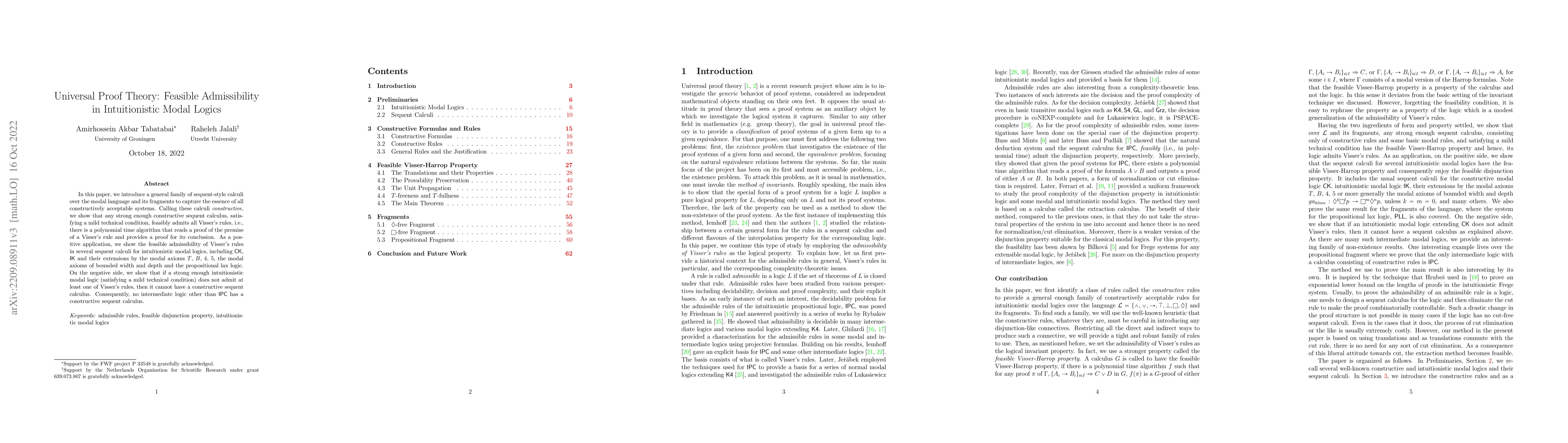 Thumbnail for Universal Proof Theory: Feasible Admissibility in Intuitionistic Modal
  Logics