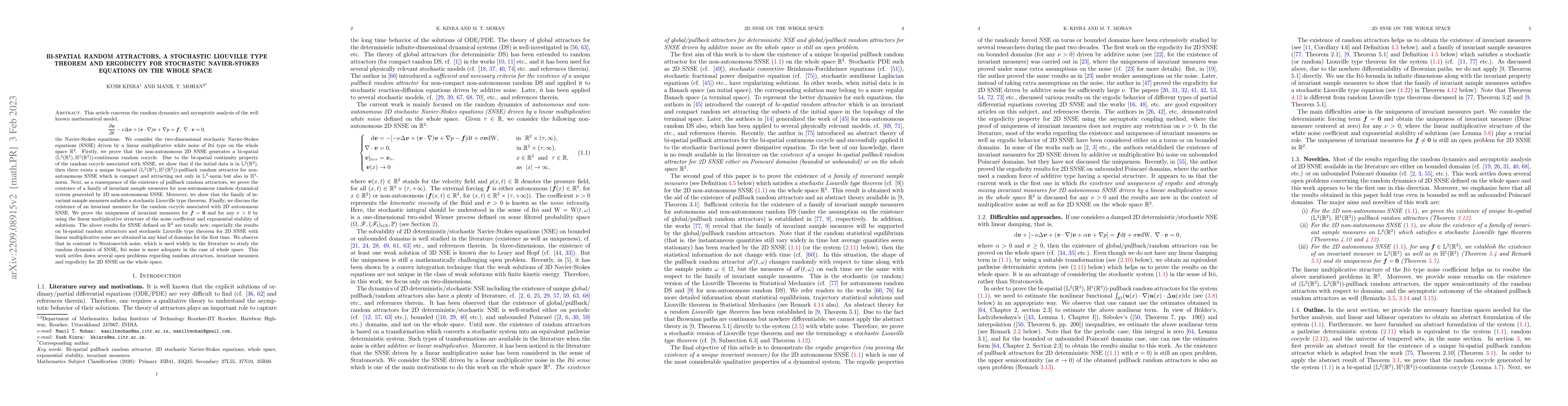 Thumbnail for Bi-spatial random attractors, a stochastic Liouville type theorem and
  ergodicity for stochastic Navier-Stokes equations on the whole space