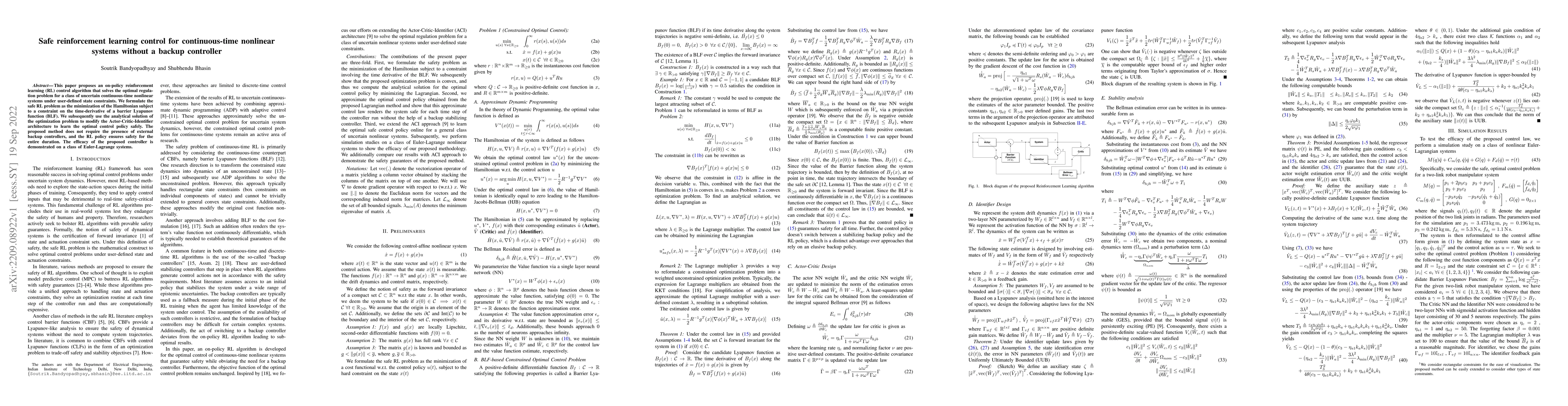 Thumbnail for Safe reinforcement learning control for continuous-time nonlinear
  systems without a backup controller