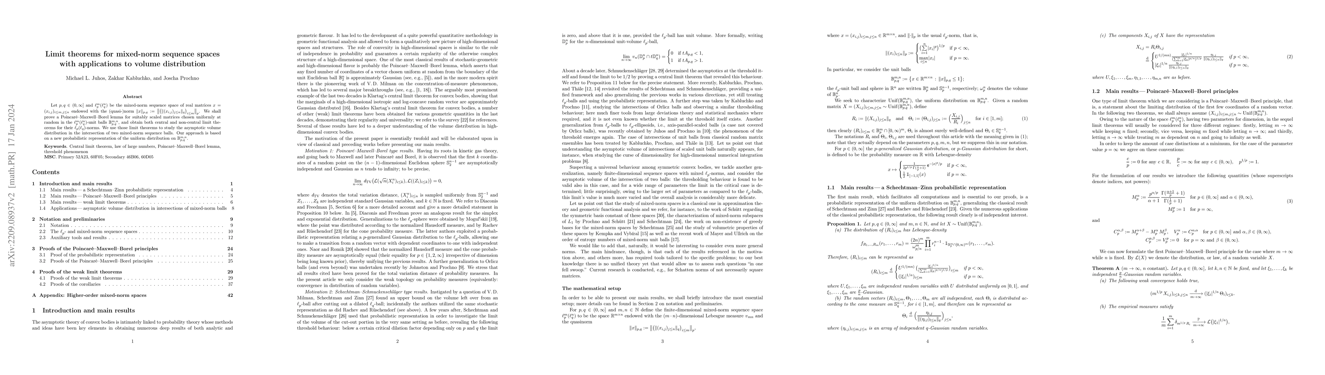 Thumbnail for Limit theorems for mixed-norm sequence spaces with applications to
  volume distribution