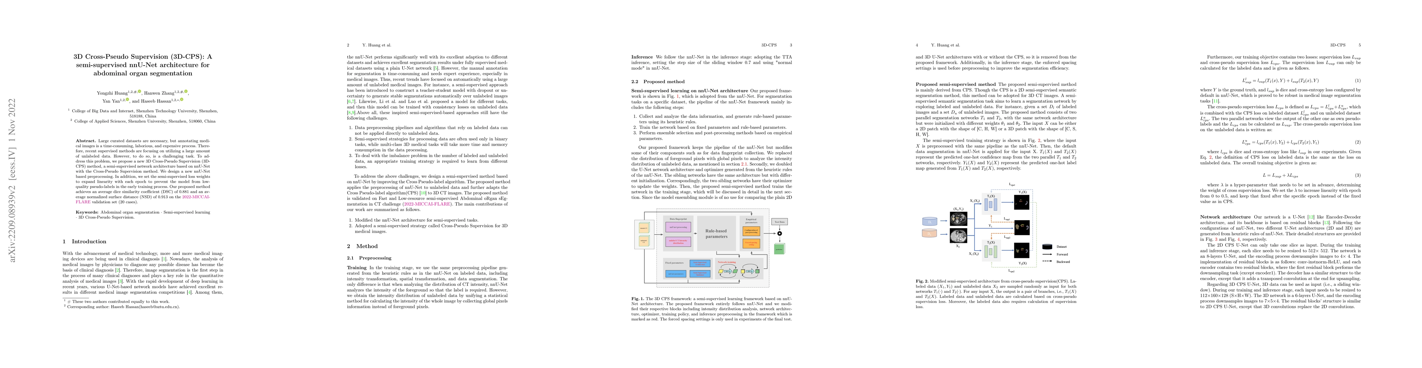 Thumbnail for 3D Cross-Pseudo Supervision (3D-CPS): A semi-supervised nnU-Net
  architecture for abdominal organ segmentation