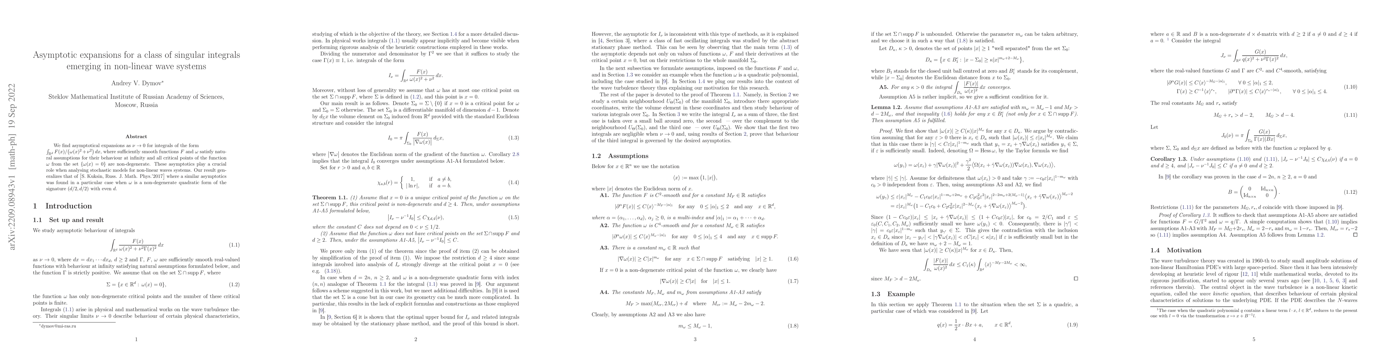 Thumbnail for Asymptotic expansions for a class of singular integrals emerging in
  non-linear wave systems