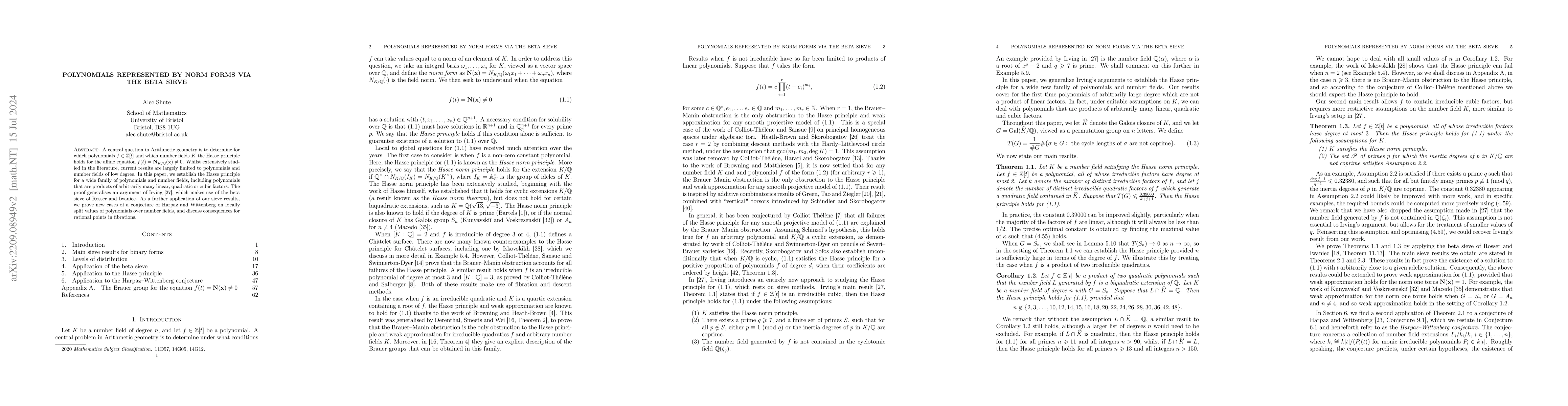 Thumbnail for Polynomials represented by norm forms via the beta sieve