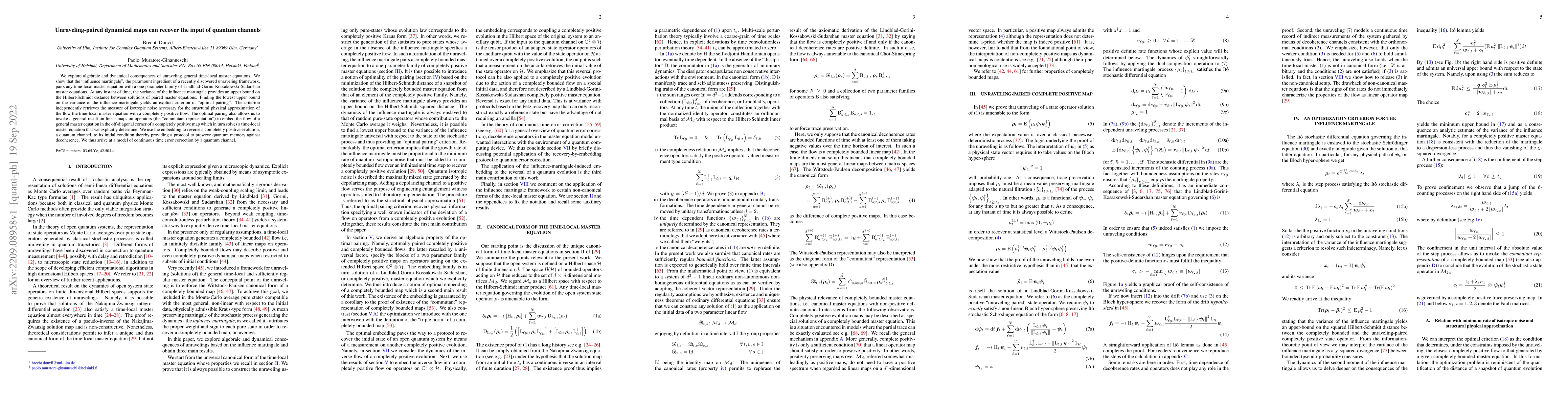 Thumbnail for Unraveling-paired dynamical maps can recover the input of quantum
  channels
