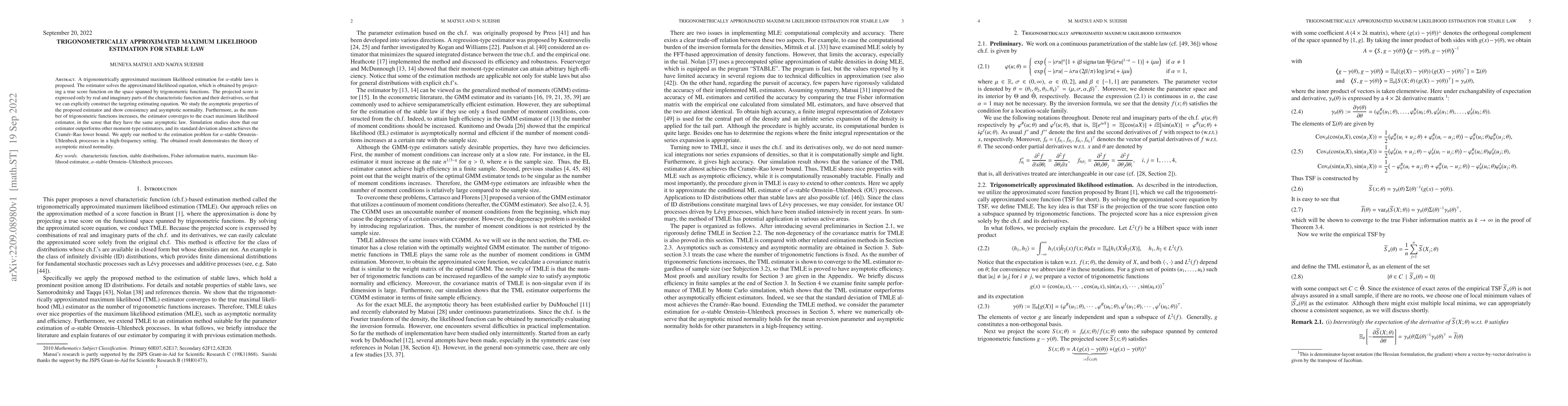 Thumbnail for Trigonometrically approximated maximum likelihood estimation for stable
  law