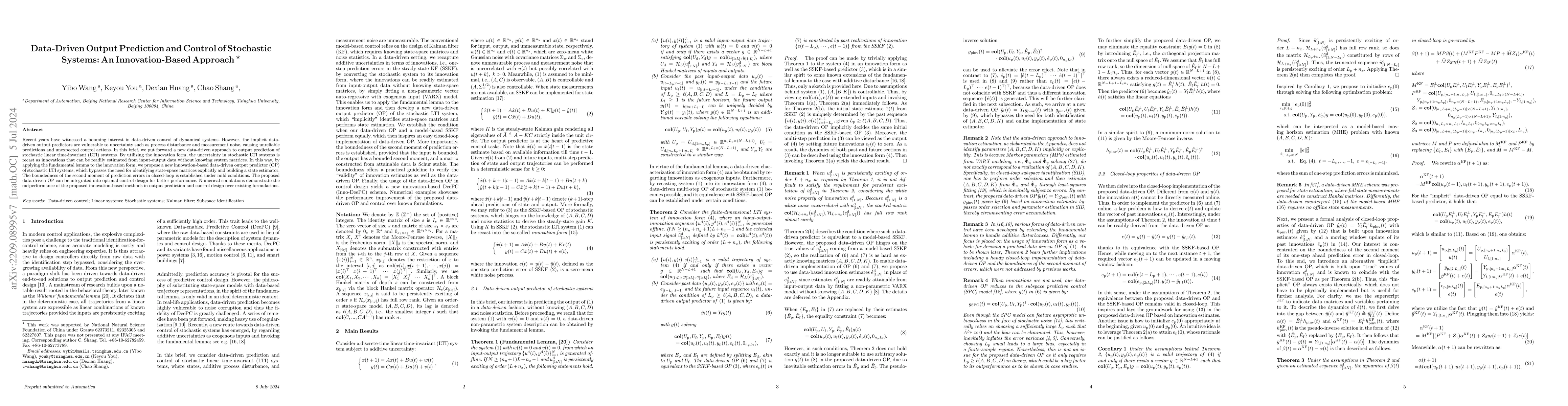 Thumbnail for Data-Driven Output Prediction and Control of Stochastic Systems: An
  Innovation-Based Approach