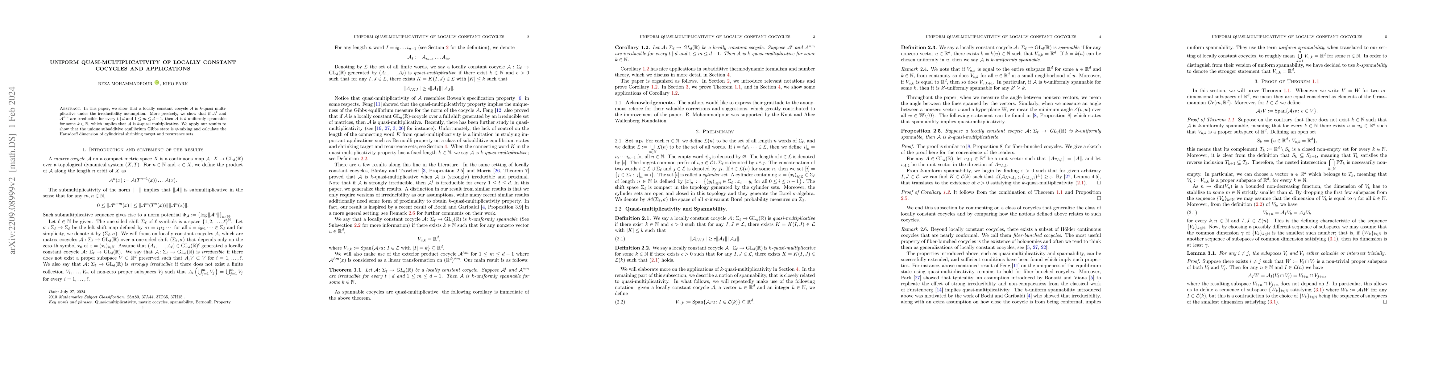 Thumbnail for Uniform quasi-multiplicativity of locally constant cocycles and
  applications
