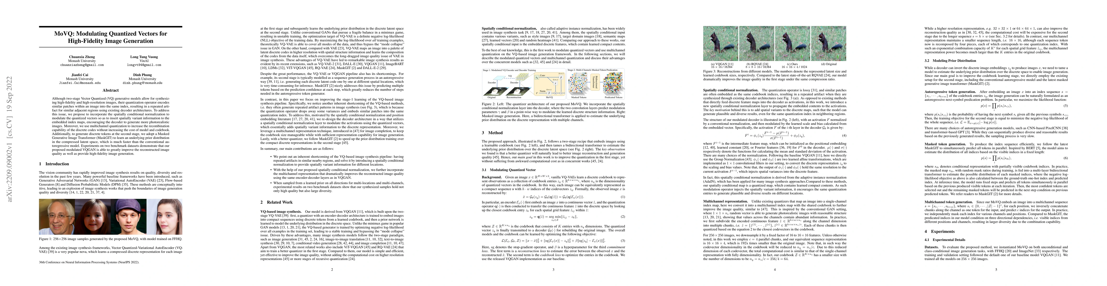 Thumbnail for MoVQ: Modulating Quantized Vectors for High-Fidelity Image Generation
