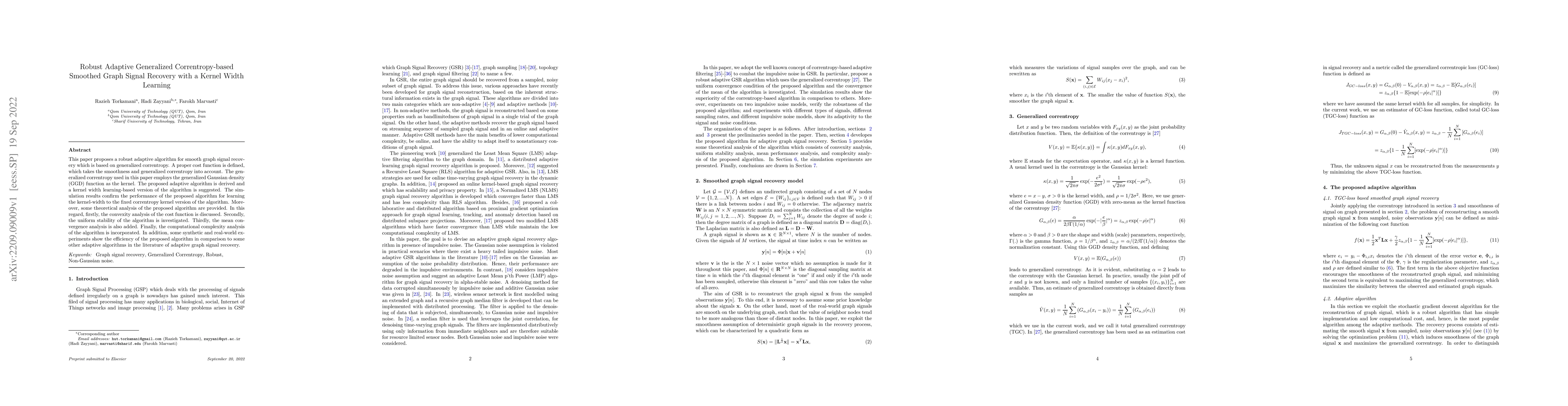 Thumbnail for Robust Adaptive Generalized Correntropy-based Smoothed Graph Signal
  Recovery with a Kernel Width Learning