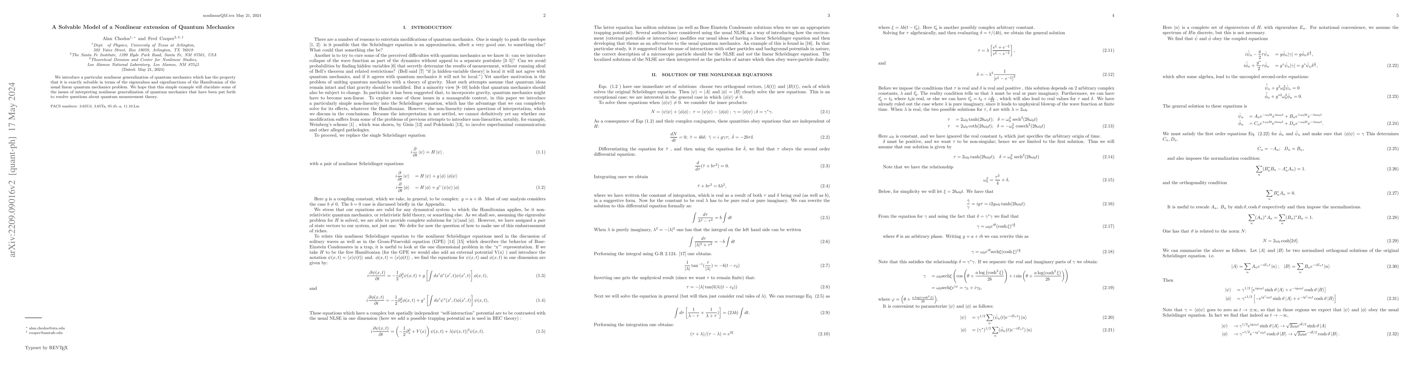 Thumbnail for A Solvable Model of a Nonlinear extension of Quantum Mechanics