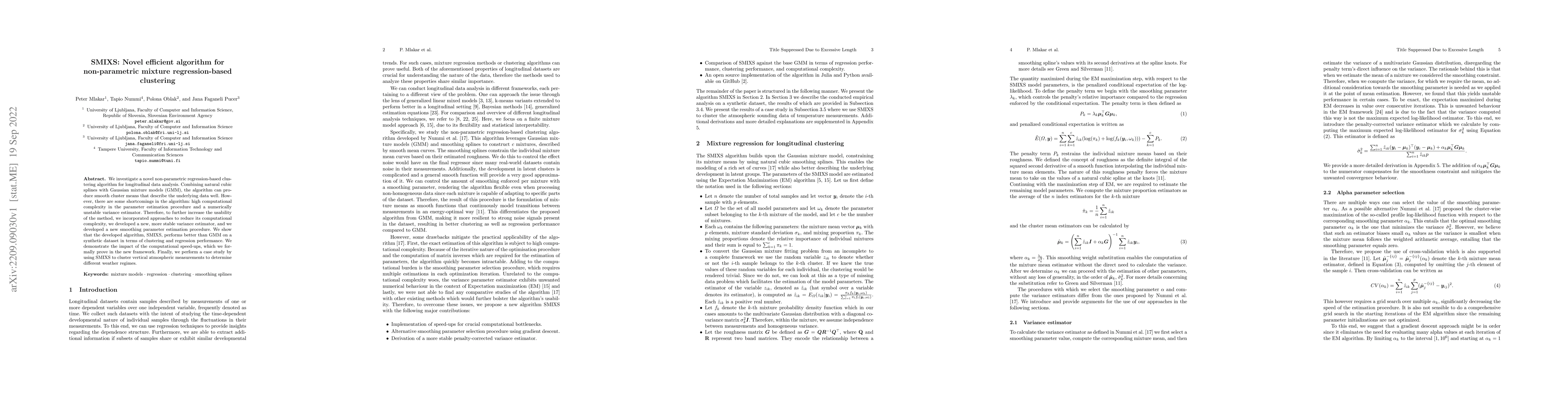 Thumbnail for SMIXS: Novel efficient algorithm for non-parametric mixture
  regression-based clustering