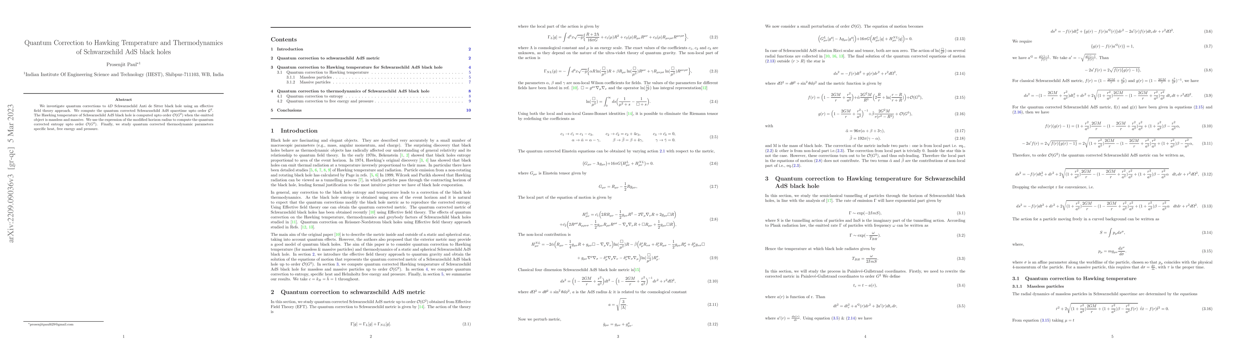 Thumbnail for Quantum Correction to Hawking Temperature and Thermodynamics of
  Schwarzschild AdS black holes