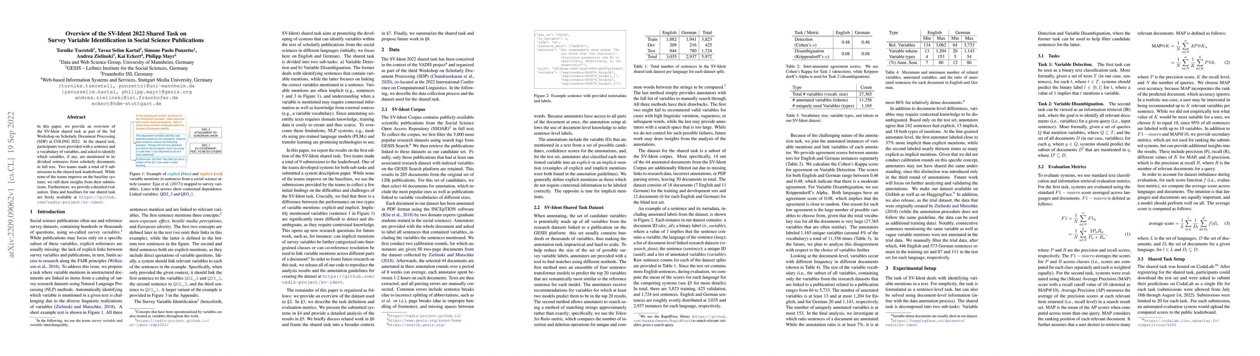 Thumbnail for Overview of the SV-Ident 2022 Shared Task on Survey Variable
  Identification in Social Science Publications