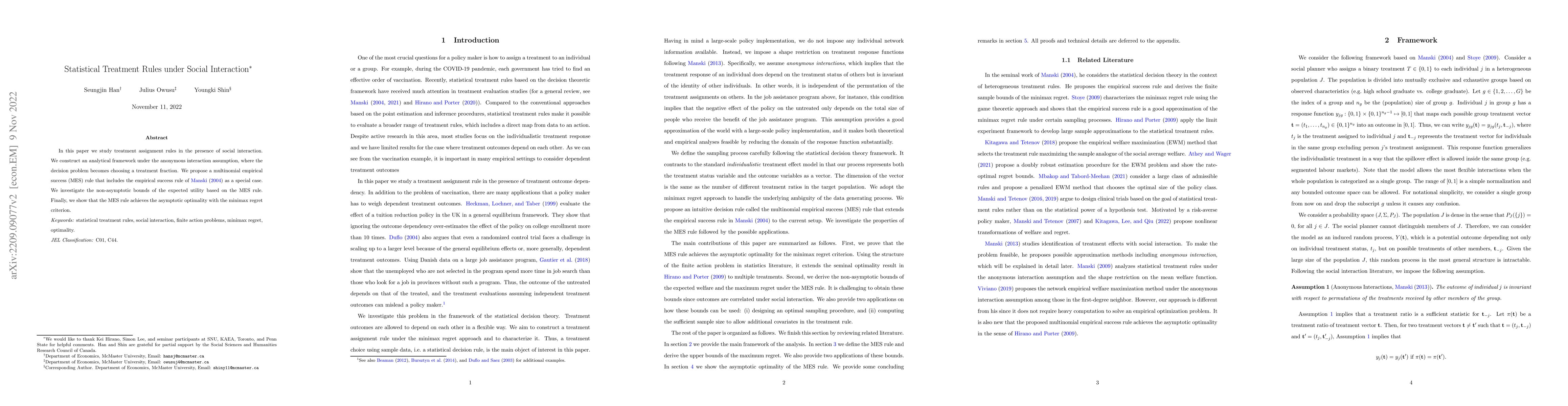 Thumbnail for Statistical Treatment Rules under Social Interaction