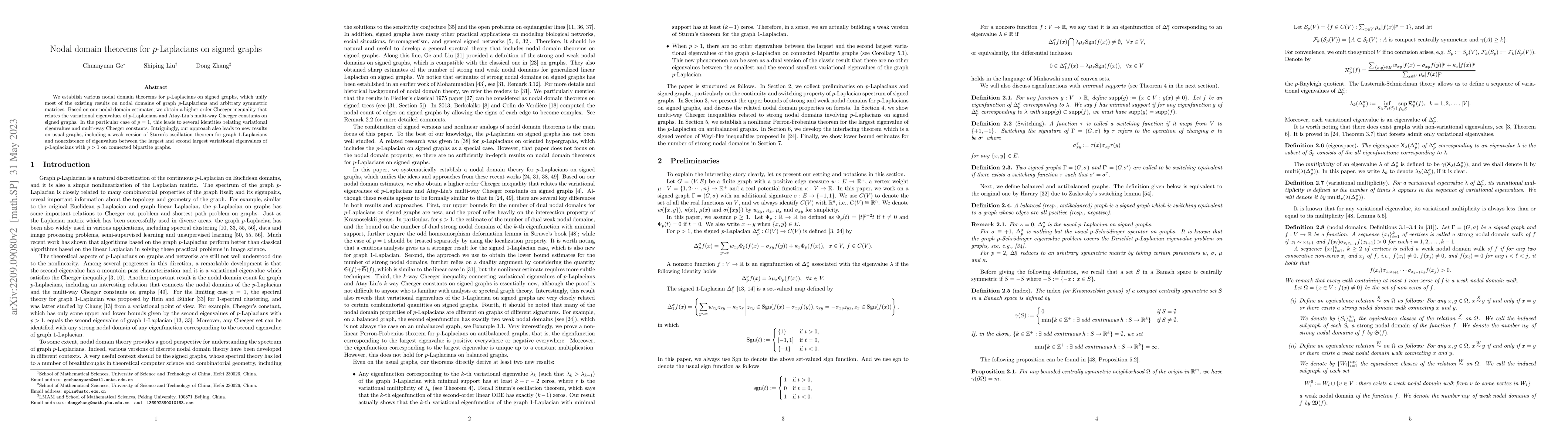 Thumbnail for Nodal domain theorems for $p$-Laplacians on signed graphs